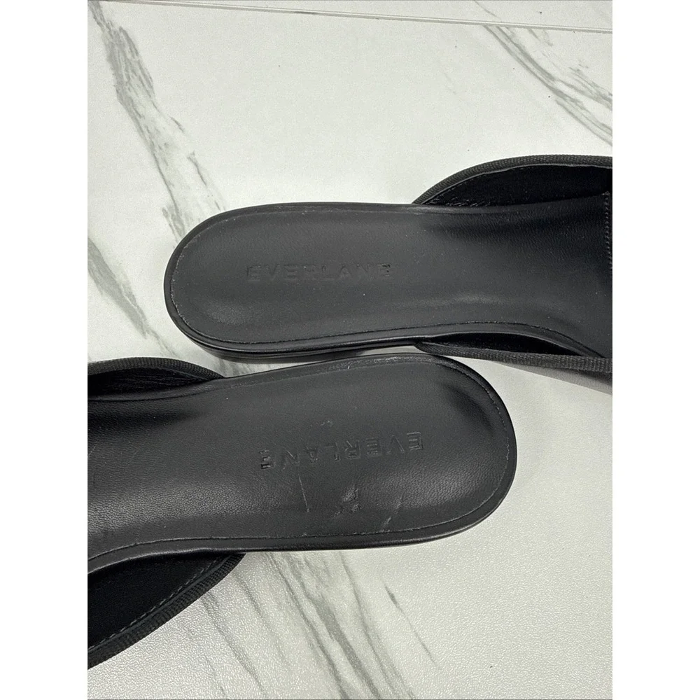 Everlane The Ballet Mule Leather Square Toe Bow Flat Slides Shoes Black Womens 8